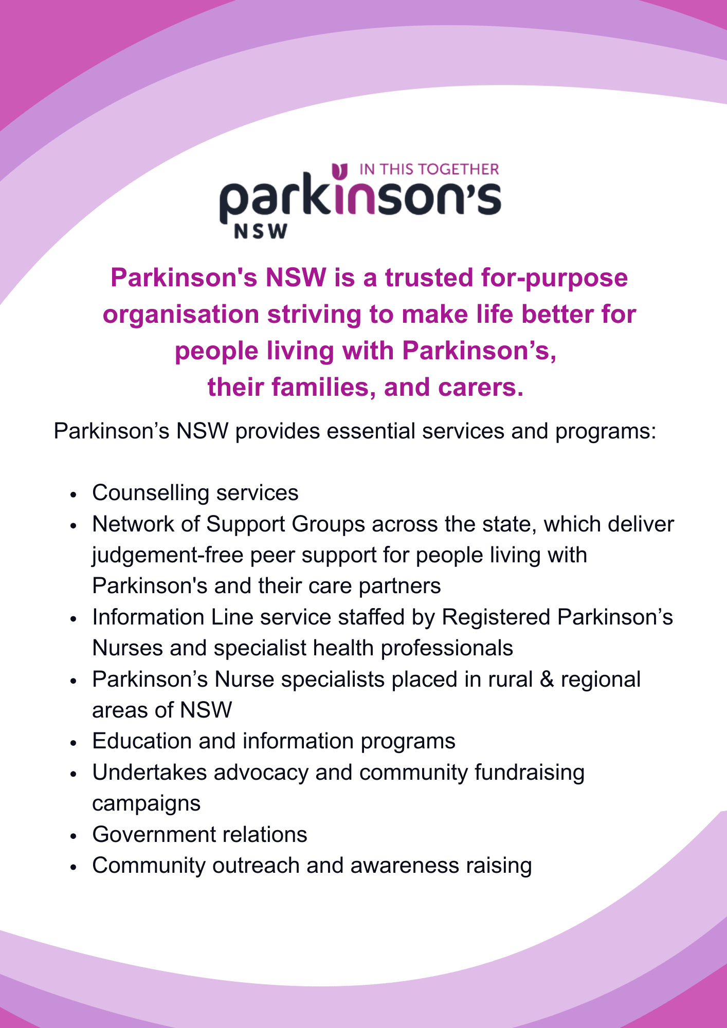 Poster about Parkinson's NSW